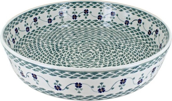 Blue Rose Pottery BlueRosePolishPotterySageFloralLargeRoundBaker