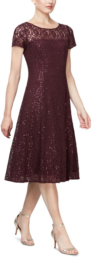 SL Fashions Sequined Lace Midi Dress - ShopStyle