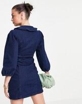 Thumbnail for your product : Glamorous denim mini dress with frill collar and snap front