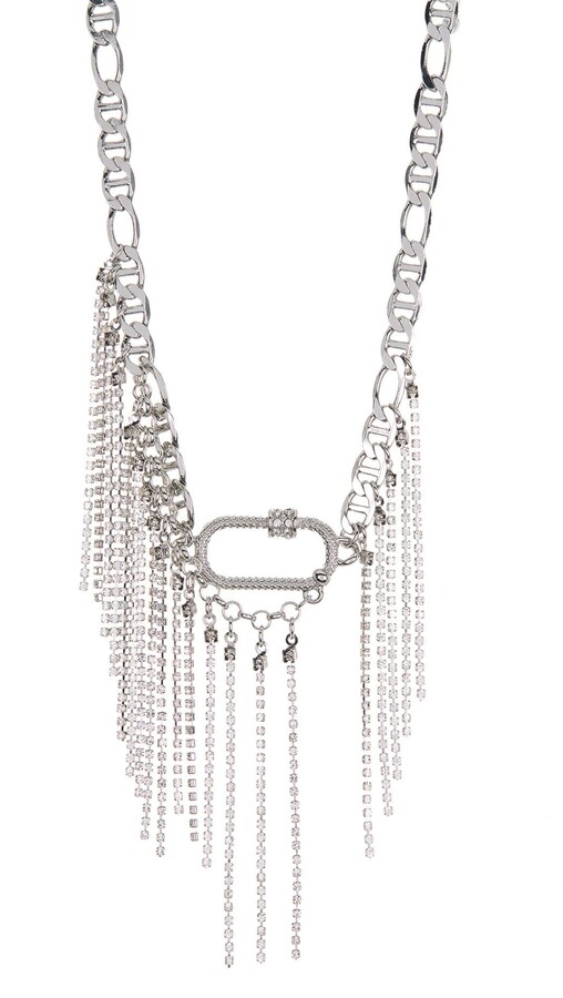 FidgetKute Gold Silver Metallic Fringe Tassel Statement Necklace Choker Collar Chain Silver