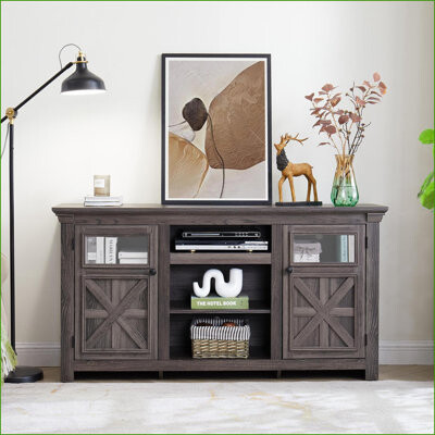 August Grove TV Furniture Farmhouse White TV Stand with Storage | Fits 65” TVs | 60.23”W | White | TV Size Ranges 60-69 inches