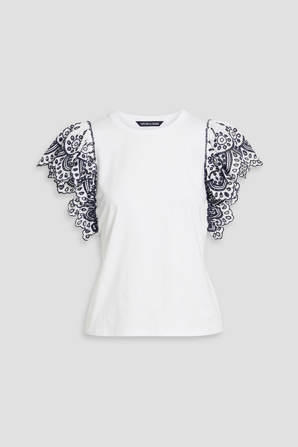 Veronica Beard Julianka broderie anglaise cotton and stretch-cotton jersey top