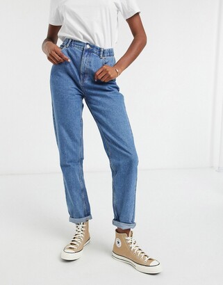 Pull&Bear Tall elasticated waist mom jean in blue - ShopStyle
