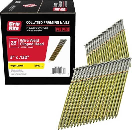 Grip-Rite3in.LX11Ga.AngledStripBrightFramingNails28deg2000pk