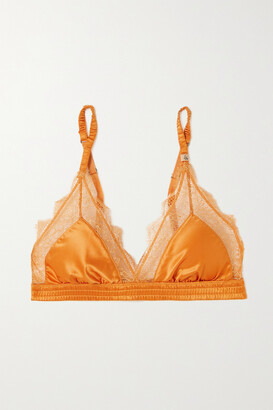LOVE Stories Love Lace-trimmed Satin Soft-cup Triangle Bra - Orange
