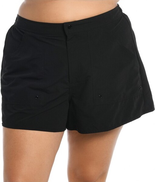 Maxine Of Hollywood MaxineofHollywoodWomen'sPlus-Size3"WovenSwimBoardshorts,Black,24W