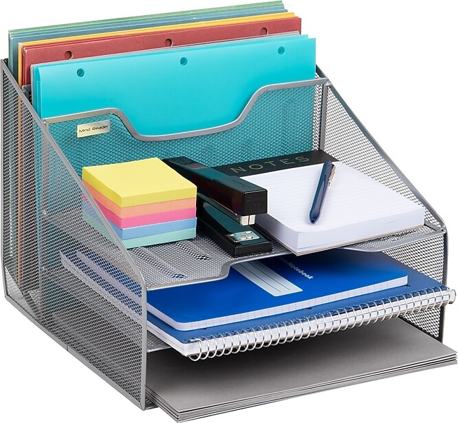 Mind Reader Metal Desktop Organizer Vertical File Holder Paper Letter Tray, Silver (MESHBOX5-SIL)