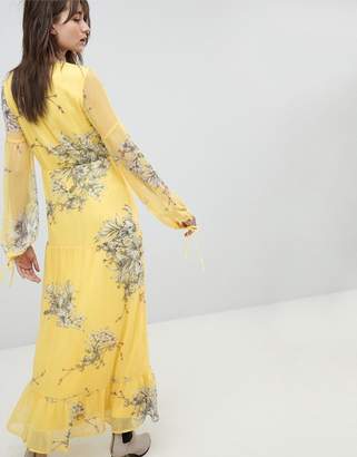 Vero Moda long sleeve floral maxi dress in yellow