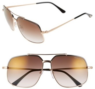 Tom Ford Women's 'Ronnie' 60Mm Aviator Sunglasses - Shiny Black/ Brown Mirror