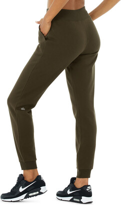 Alo Yoga | Slick Zip Front Sweatpant in Dark Olive, Size: Medium