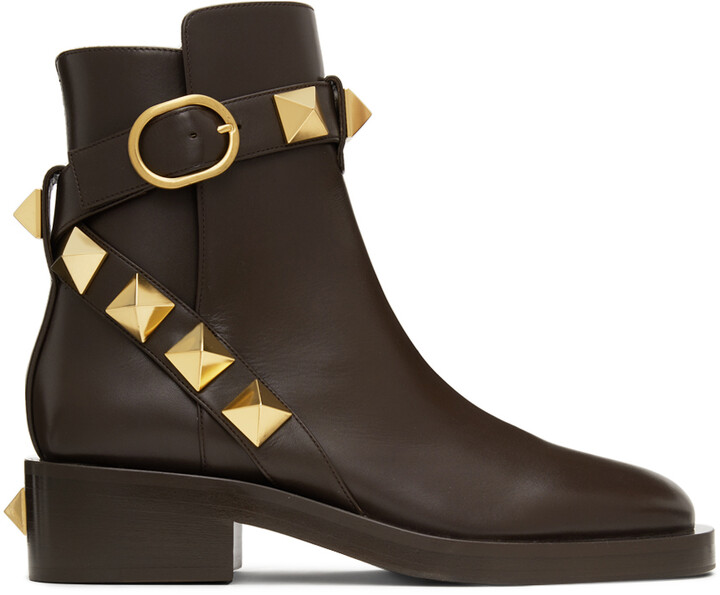 Valentino Garavani Leather Roman Stud Ankle Boots - ShopStyle