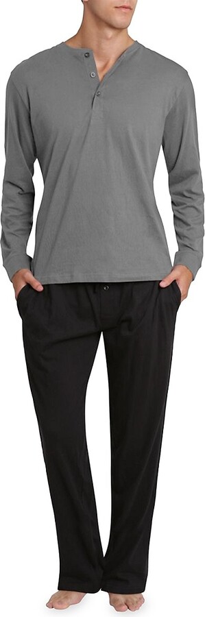 SLEEPHERO Men' Long-Sleeve Knit Pajama Set Black with Burgundy