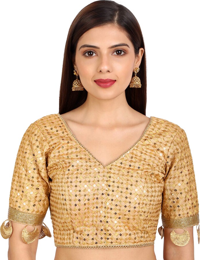 SAGAKI Libra Fashion Bollywood Style Indian Golden Elbow Sleeve Saree Blouse Design ShopStyle Tops