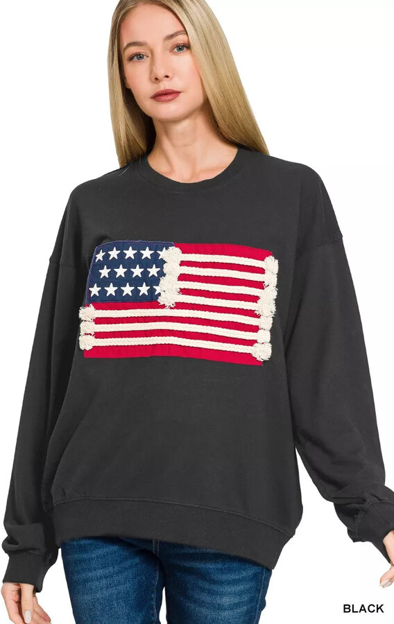 TRUEDAMES French Terry American Flag Pullover
