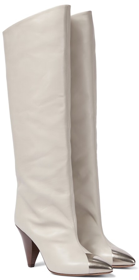 white cone heel boots