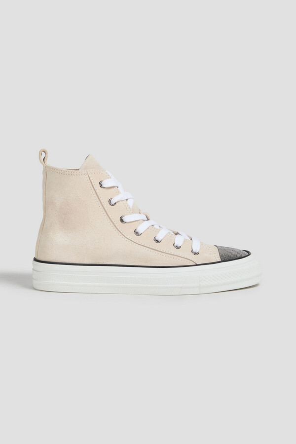 Brunello Cucinelli Bead-embellished suede high-top sneakers