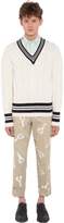 Thumbnail for your product : Thom Browne Wool Cable Knit Sweater W/stripes