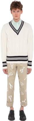 Thom Browne Wool Cable Knit Sweater W/stripes