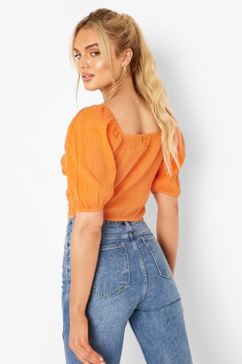 boohoo Puff Sleeve Cheesecloth Ruched Top