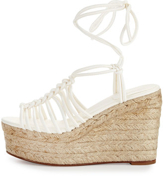 Chloé Caged Leather Espadrille Wedge Sandal, White