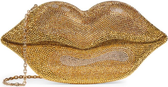 Judith Leiber Hot Lips Crystal-embellished Brass Clutch Bag in Red