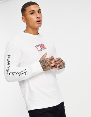 Tommy Jeans small flag central box and arm logo long sleeve top in white -  ShopStyle