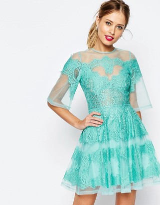 ASOS SALON Lace Paneled Organza Mini Dress