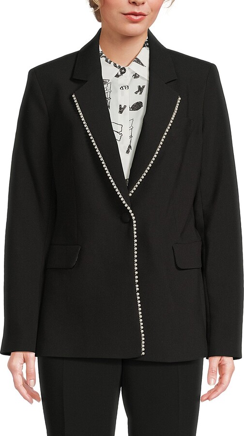 Karl Lagerfeld Paris Embellished Lapel Single-Breasted Blazer