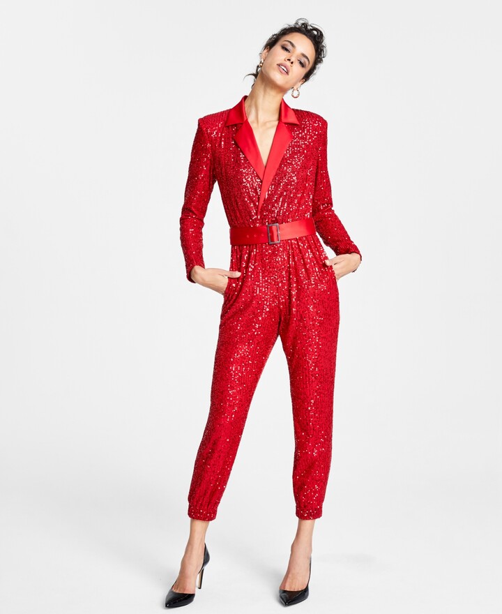 INC International Concepts Collared Sequin Jumpsuit, Created for Macy's