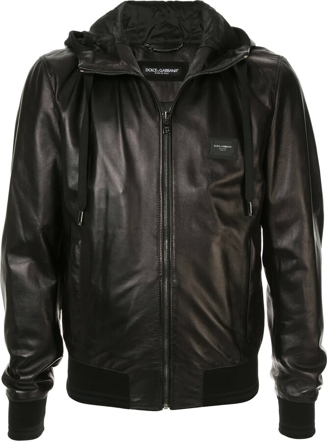 black leather jacket with hood mens