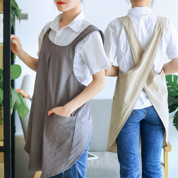 Cotton And Linen Apron Smock Women Men kitchen Anti-fouling Milk Tea Coffee Shop Florist Overalls Delantal Solid