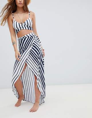 ASOS Design DESIGN brushed stripe jersey beach sarong skirt co-ord