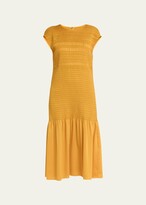 Smocked Cap-Sleeve Flounce Midi Dress 