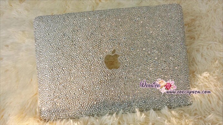 Etsy Macbook Air Pro Case Cover Clear White Swarovski Crystal Rhinestone Strass Glitter Sparkly Shinny Random Bejeweled