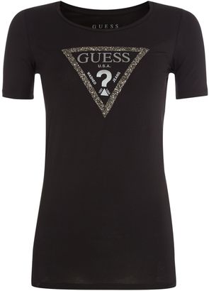 GUESS Round Neck Triangle Tee in jet black