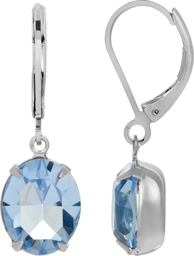 2028 Silver Tone Light Blue Oval Crystal Earrings