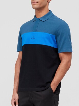 Paul Smith Colour Block Logo Polo Shirt - Blue/Black
