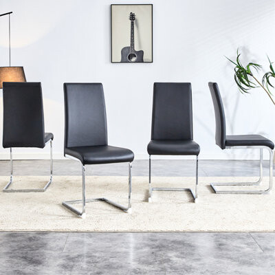 Latitude Run Black Pu Faux Leather Modern Dining Chairs ( Of 4), High Back, For Kitchen, Room, Patio, Club, Guest Office, 16.04 In Wide, Deep, 38.29 Tall, 11.68 Lb