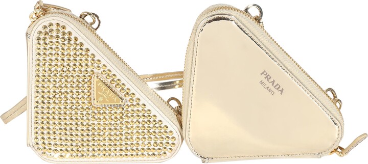 Prada Gold Satin Crystal Embellished Mini Triangular Pouch