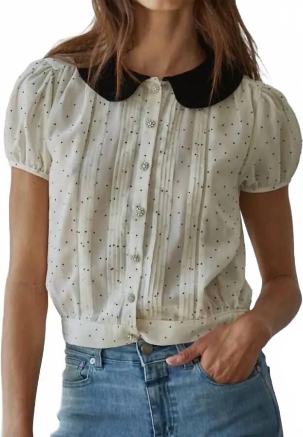 By Together Flocked Velvet Dot Blouse In Cream