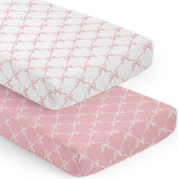 Sweet Jojo Designs SweetJojoDesignsGirlsFittedCribSheetsSetBallerinaandBalletBowsPinkandWhite2pc