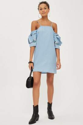 Topshop MOTO Embroidered Sleeve Shift Dress