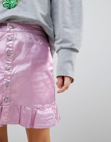 Thumbnail for your product : Chorus Petite Pink Foiled Denim Skirt with Frill Hem