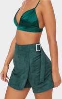 Thumbnail for your product : PrettyLittleThing Emerald Green Faux Suede Buckle Wrap Skort