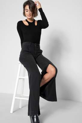 7 For All Mankind Palazzo Pant With Front Seam Splits In Noir