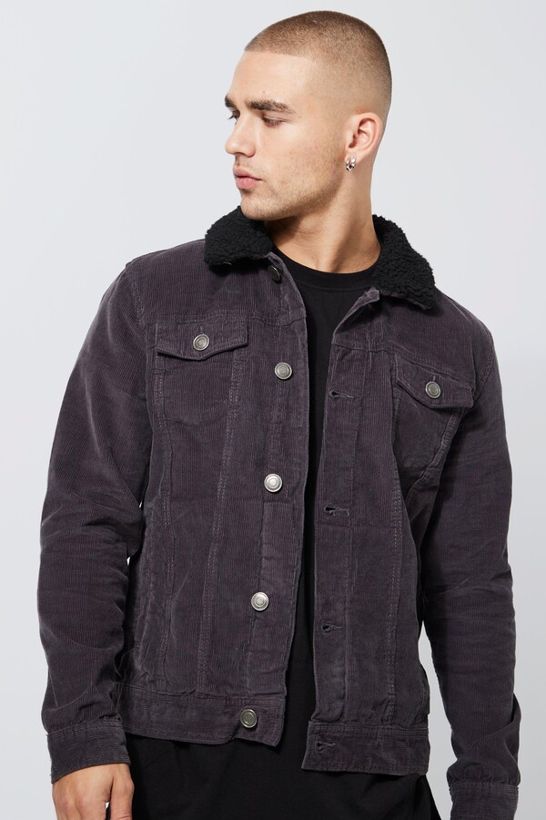 Corduroy Jacket Black Colour Block Borg Trucker Jacket Boohoo Mens