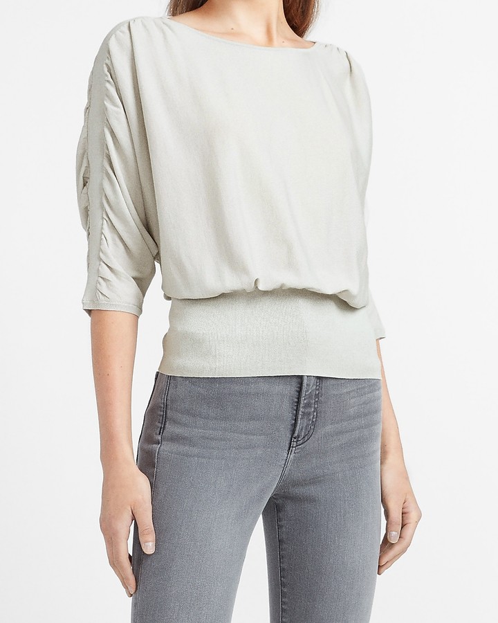 Express High Banded Bottom Ruched Sweater - ShopStyle