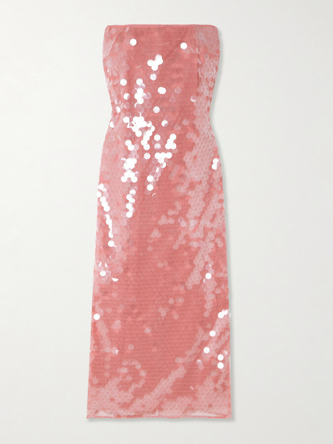 STAUD - Casey Strapless Paillette-embellished Tulle Midi Dress - Pink