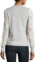 Thumbnail for your product : Rebecca Taylor Crewneck Long-Sleeve Mixed-Lace Pullover Sweater