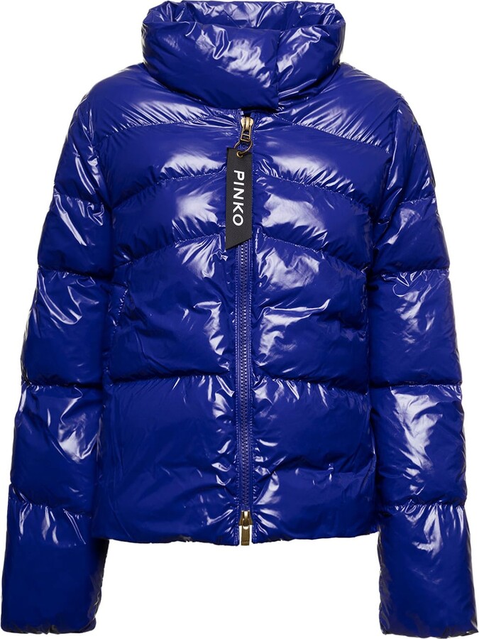 Pinko Eleodoro Electric Blue Down Jacket In Shiny, Padded And Quilted ...